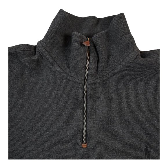 VTG Polo Ralph Lauren Sweater Men's Large Dark Gray Mock Neck Quarter Preppy - Picture 4 of 10